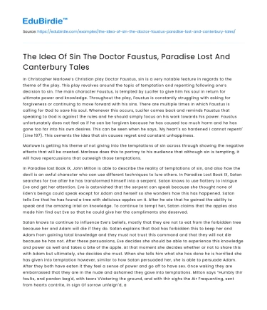 The Idea Of Sin The Doctor Faustus, Paradise Lost And Canterbury Tales