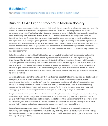 Suicide As An Urgent Problem In Modern Society