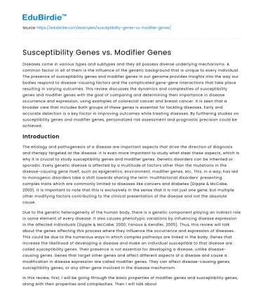 Susceptibility Genes vs. Modifier Genes