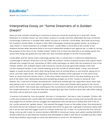 Interpretive Essay on “Some Dreamers of a Golden Dream”