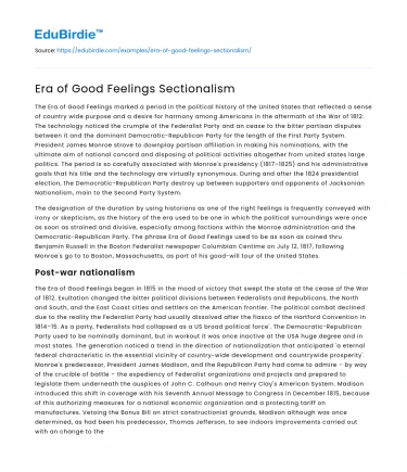 Era of Good Feelings Sectionalism