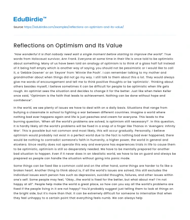 Reflections on Optimism and Its Value