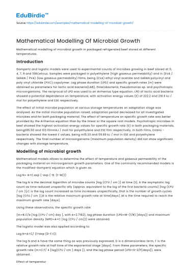 Mathematical Modelling Of Microbial Growth