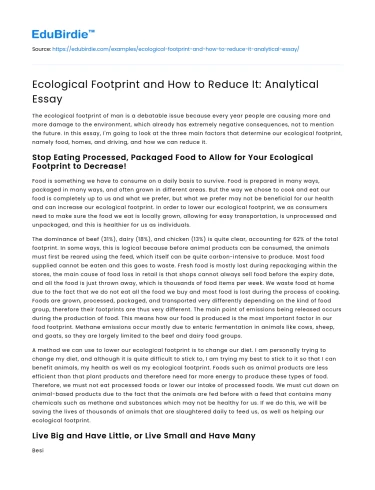 Ecological Footprint and How to Reduce It: Analytical Essay
