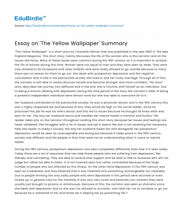 Essay on ‘The Yellow Wallpaper’ Summary