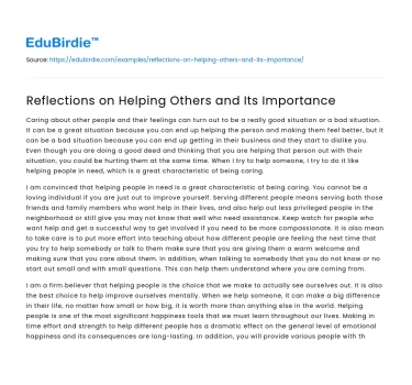 Reflections on Helping Others and Its Importance