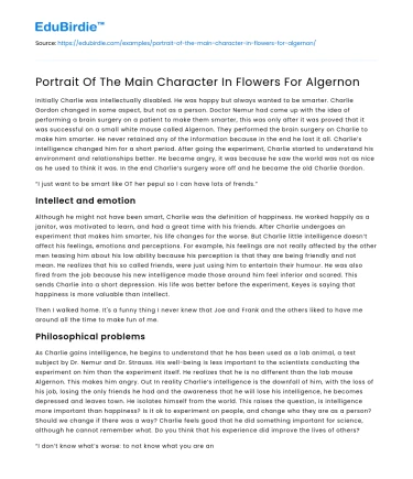 Portrait Of The Main Character In Flowers For Algernon