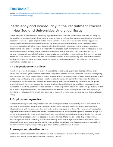 Recruitment Process in NZ Universities