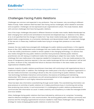 Challenges Facing Public Relations