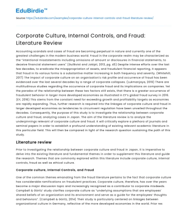 Corporate Culture, Internal Controls, and Fraud: Literature Review