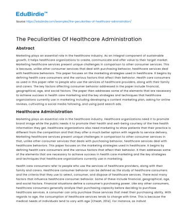 The Peculiarities Of Healthcare Administration