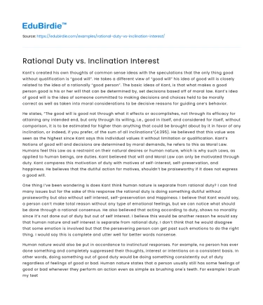 Rational Duty and Personal Interests: A Philosophical Inquiry