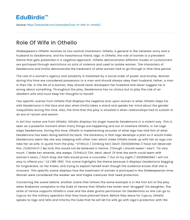 Role Of Wife In Othello