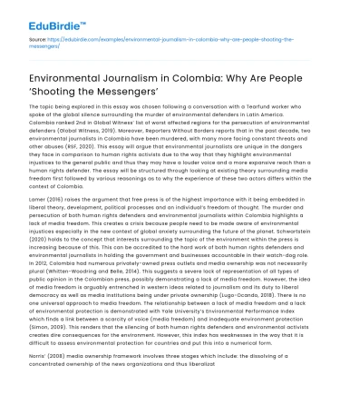Colombian Environmental Journalism: ‘Shooting the Messengers’