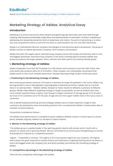 Marketing Strategy of Adidas: Analytical Essay