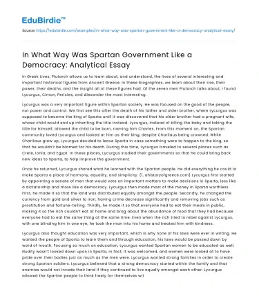 In What Way Was Spartan Government Like a Democracy: Analytical Essay