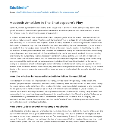 Macbeth Ambition In The Shakespeare’s Play