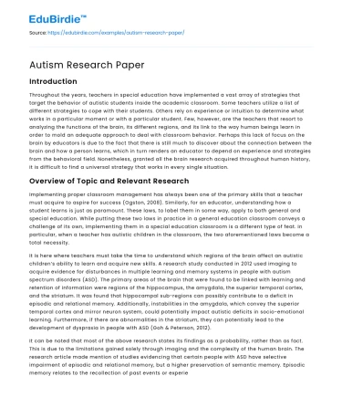 Autism Research Paper