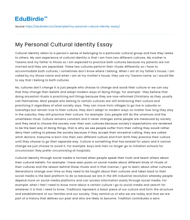 My Personal Cultural Identity Essay