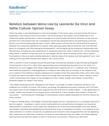 Mona Lisa and Selfie Culture