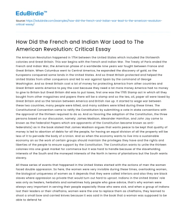 Consequences of the French and Indian War on the American Revolution