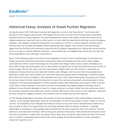 The Impact of the Great Puritan Migration