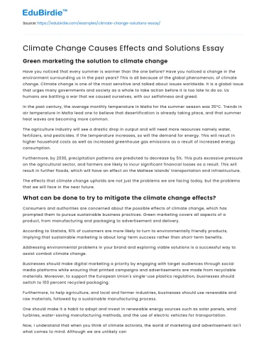 Climate Change Causes Effects and Solutions Essay