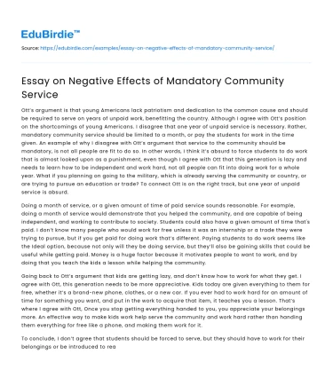 Essay on Negative Effects of Mandatory Community Service