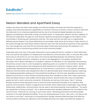Nelson Mandela and Apartheid Essay