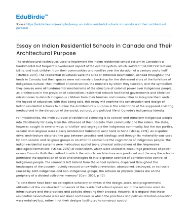 Indian Residential Schools in Canada: Architectural Purpose