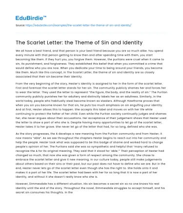 The Scarlet Letter: the Theme of Sin and Identity