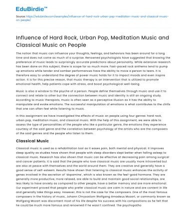 Impact of Music Genres on People: Hard Rock, Pop, Meditation & Classical