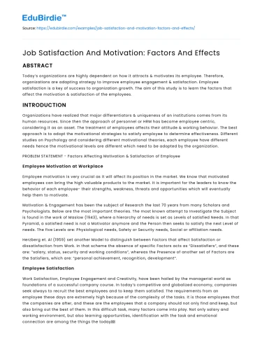 Job Satisfaction And Motivation: Factors And Effects