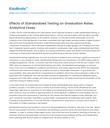 Effects of Standardized Testing on Graduation Rates: Analytical Essay