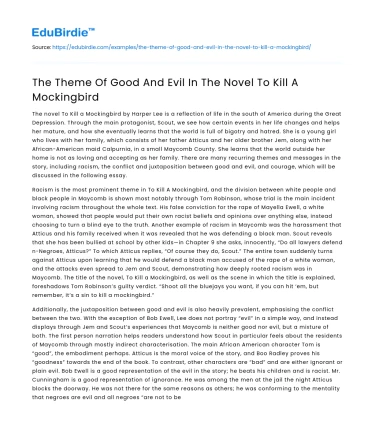 The Theme Of Good And Evil In The Novel To Kill A Mockingbird