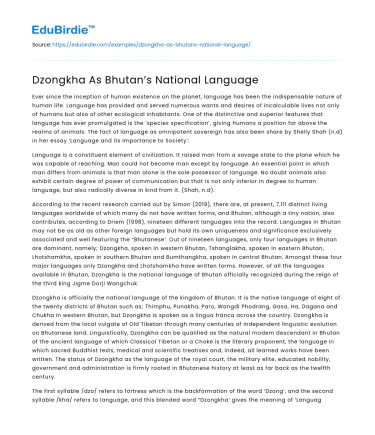 Dzongkha As Bhutan’s National Language