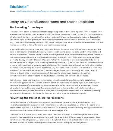 Essay on Chlorofluorocarbons and Ozone Depletion