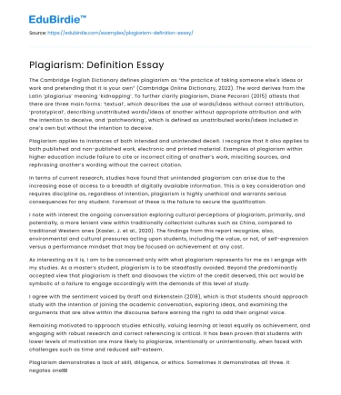 Plagiarism: Definition Essay