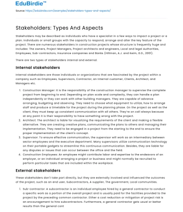 Stakeholders: Types And Aspects