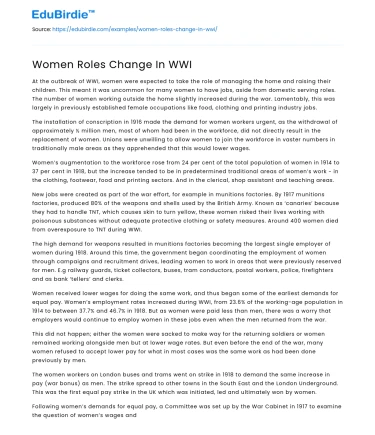 Women Roles Change In WWI