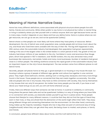 Meaning of Home: Narrative Essay