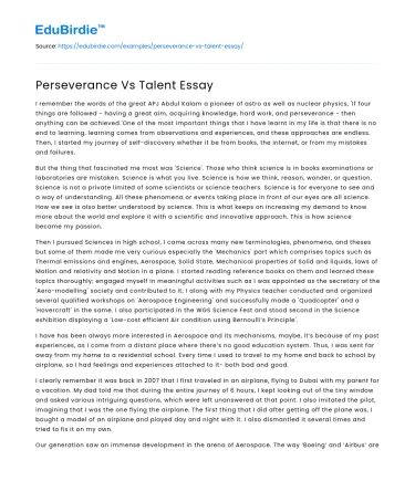 Perseverance Vs Talent Essay