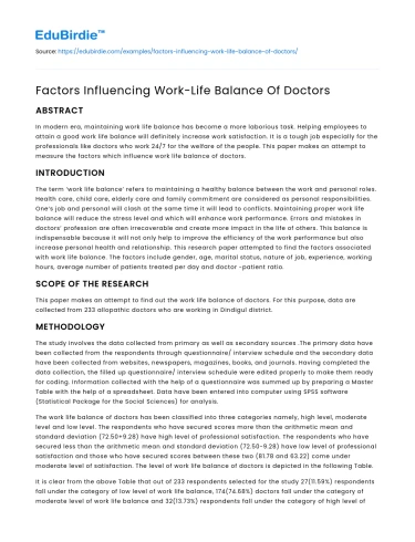 Factors Influencing Work-Life Balance Of Doctors