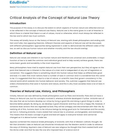 Critical Analysis of the Concept of Natural Law Theory