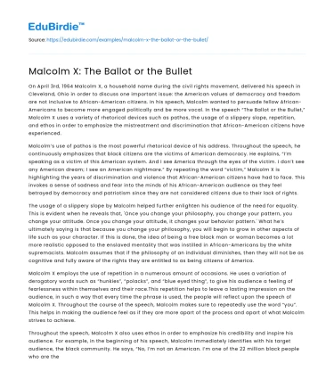 Malcolm X: The Ballot or the Bullet