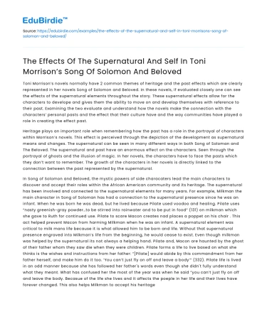 Supernatural & Self in Morrison’s Song of Solomon & Beloved