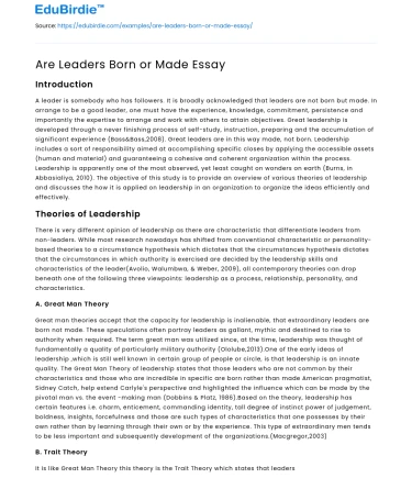 Are Leaders Born or Made Essay