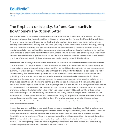 Identity, Self, and Community in Hawthorne’s The Scarlet Letter
