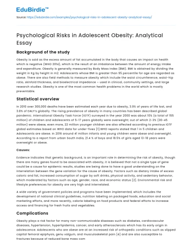 Psychological Risks in Adolescent Obesity