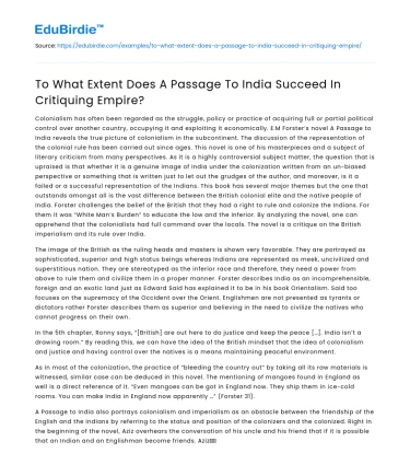To What Extent Does A Passage To India Succeed In Critiquing Empire?